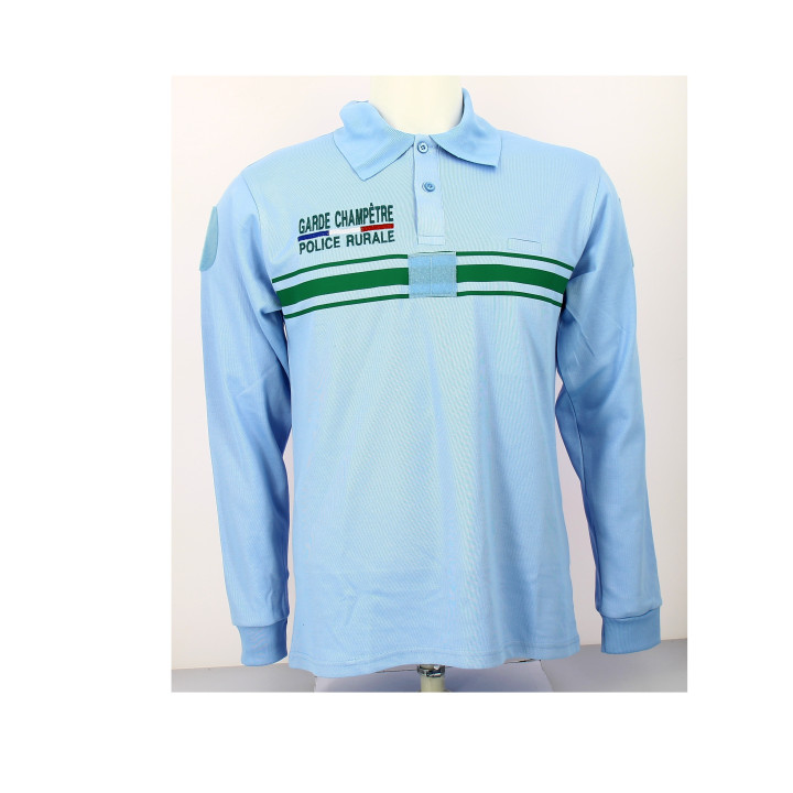 Polo double face bleu ciel manches longues personnalisé pour Police Rurale