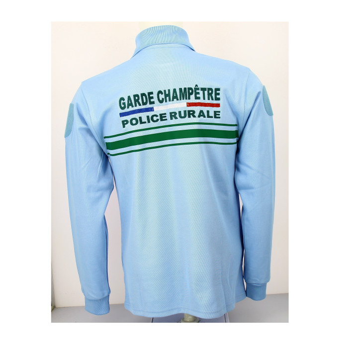 Polo double face bleu ciel manches longues personnalisé pour Police Rurale