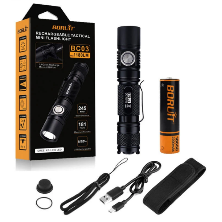 Lampe tactique de police 1200 lumens rechargeable :  Puissante