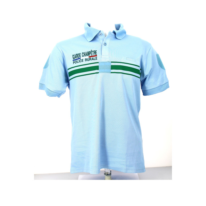 Polo Bleu Ciel Homme Manches Courtes Broderie Police Rurale