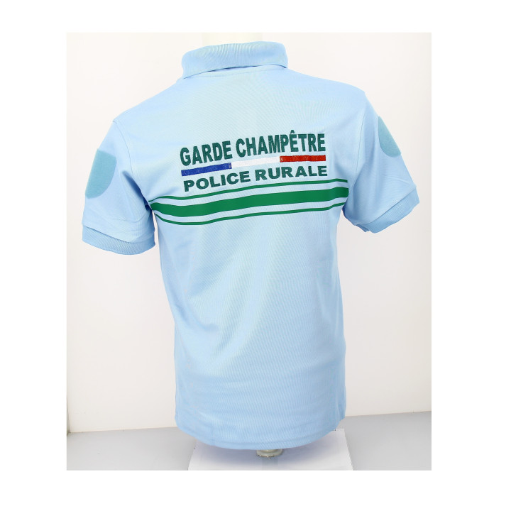 Polo Bleu Ciel Homme Manches Courtes Broderie Police Rurale
