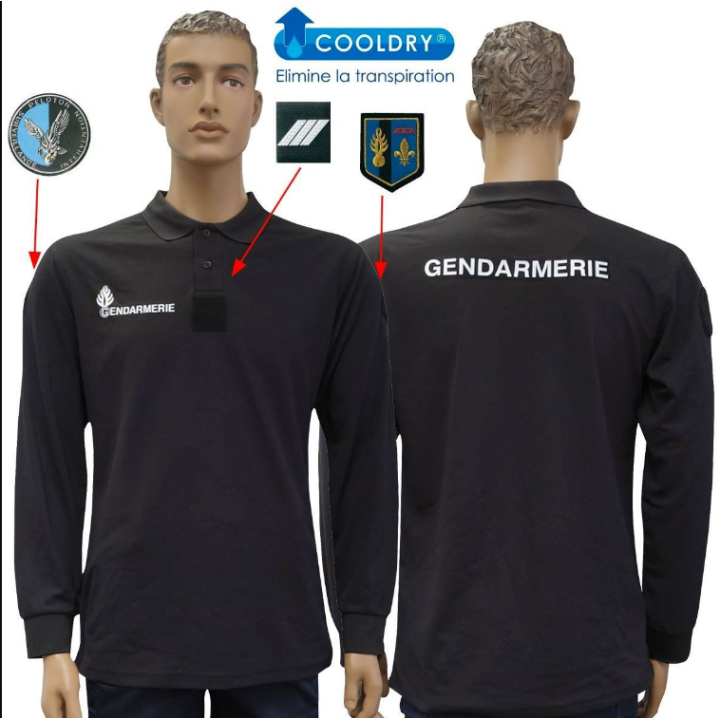 Polo GENDARMERIE départementale COOLDRY M. longues noir