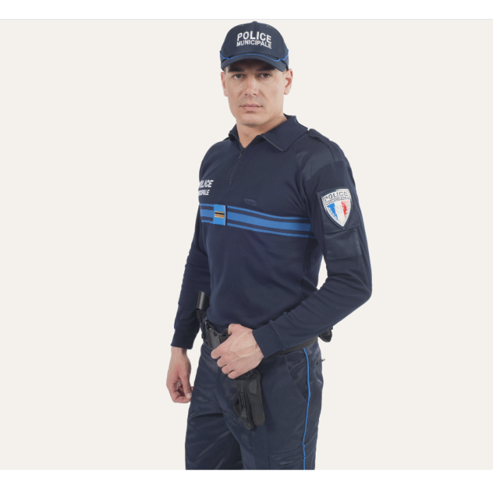 Chemise F1 Coton Stretch Marine Brodée Police Municipale | Confortable