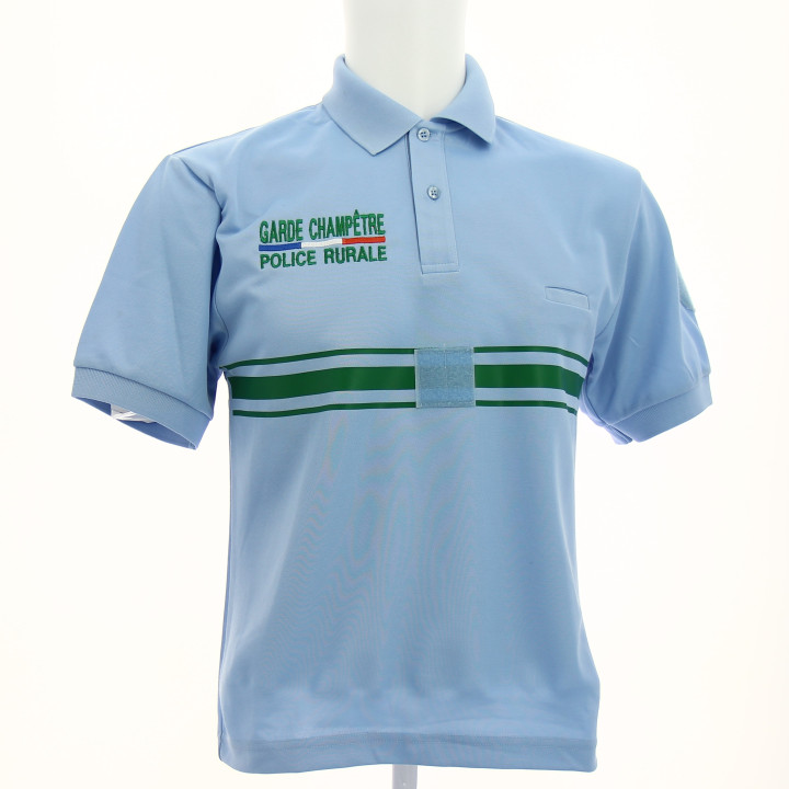 Polo Bleu Ciel Homme Manches Courtes Broderie Police Rurale