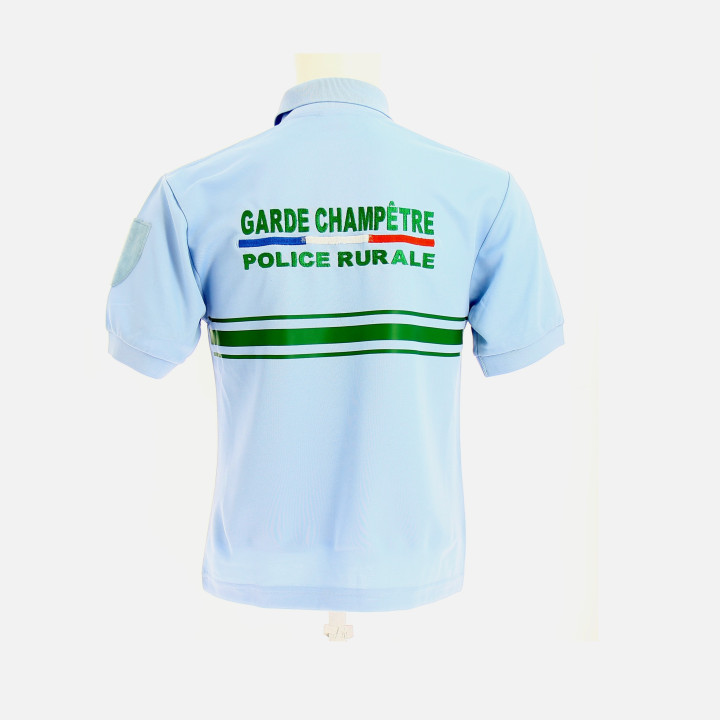 Polo Bleu Ciel Homme Manches Courtes Broderie Police Rurale