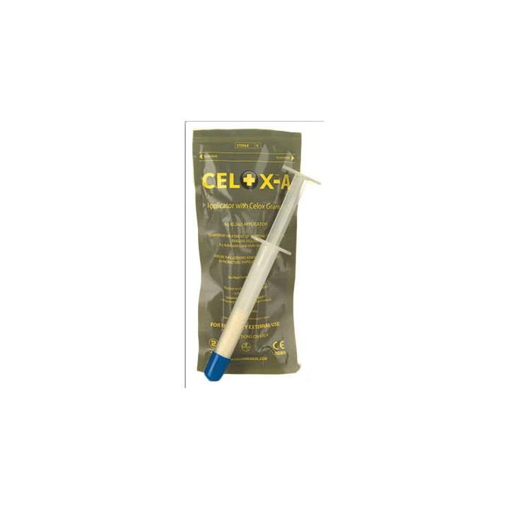 seringue remplit bessure par balle de granuler hemostatique