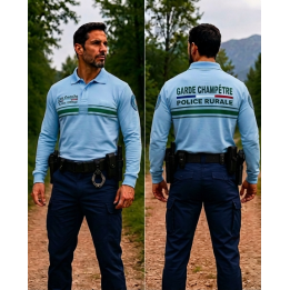 Polo double face bleu ciel manches longues personnalisé pour Police Rurale