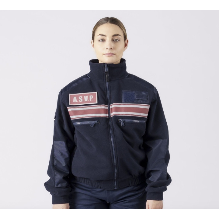 Blouson polaire marine avec bandes bordeaux ASVP| Confortable et chaud